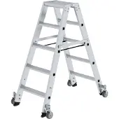 Proregal Stufen-Stehleiter beidseitig begehbar mit Rollen 2x5 Stufen