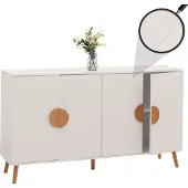 Mendler Sideboard MCW-N89, Kommode Schrank Highboard Anrichte, Fischgrätenmuster Melamin Holz, 88x150x40cm weiß
