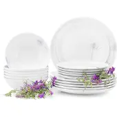 Konsimo Tafelservice für 6 Personen (18 El.) mikrowellengeeignet spülmaschinengeeignet "BOSS", Weiß, Porzellan, Elegant, 20,5/18/27cm