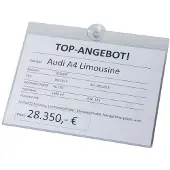 Eichner Verkaufsschilder aus Polycarbonat für die professionelle Preisauszeichnung, lichtecht, mit Haken oder Saugnapf, für DIN A4 oder A3 Preisschilder, Format DIN A4 quer, Verpackungseinheit: 5 STK