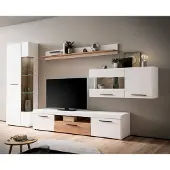Lomadox Wohnwand inkl. Beleuchtung modern weiß mit Eiche SUTTON-61