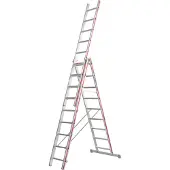 Hymer Allzweckleiter, dreiteilig, 3x9 Sprossen, senkr. Höhe 4,33 m, Reichhöhe 5,12 / 7,37 m, Gewicht 17,8 kg