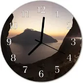 Tulup Glasuhr Wanduhr Küchenuhr Echt-Glas 30fi cm Ozean Berg schwarz