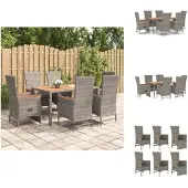vidaXL 7-tlg. Garten-Essgruppe mit Kissen Grau Poly Rattan - Gartenstühle