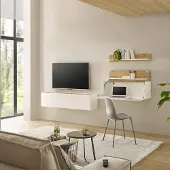 Lomadox Wohnwand weiß mit Eiche CRISP-61 modern 3-teilig mit Homeoffice-Lösung