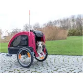 Markenlos Hunde-Fahrradanhänger M - Schwarz/Rot - Mit schützenden Mesh-Einsätzen