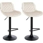 CLP Barhocker 2er Set, Barstuhl Kasson höhenverstellbar drehbar mit Rückenlehne creme Material Samt