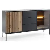 Lomadox Wohnzimmer Sideboard mit Beleuchtung in schwarz mit Wotan Eiche SIBARI-160