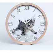 Tulup Holzuhr 20fi cm wanduhr - weiße Spitzen - kleine Katze
