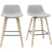 Miliboo - Barhocker skandinavisches Design hellgrau und Holz H65 cm (2er-Set) NONIE