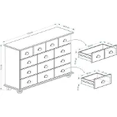 Idimex Schubladenschrank COLMAR, Natur - Apothekerkommode mit Muschelgriffen aus Metall. 11 Schubladen, Sideboard im Landhausstil, Kiefer Massivholz