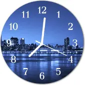 Tulup Glasuhr Wanduhr Küchenuhr Echt-Glas 30fi cm Skyline blau