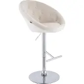CLP Barhocker London Samtbezug stufenlos höhenverstellbar drehbar mit Rückenlehne creme Gestell Farbe chrom