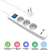 MaxTrack Transmedia NV56 - 3-polige Steckdosenleiste mit Mehrzweckstecker, mit 2 Anschlüssen de Laden USB und Stecker mit Schutz de Kontakt, Steckdosenleiste de 3 m