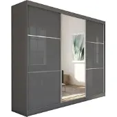 Beautysofa Schrank mit Schwebetüren VIVA 240cm - Kleiderschrank mit Schubkasteneinsätze & Kleiderstangen (Graphit)