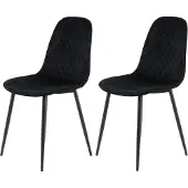 Hela Tische, 2er Set Vierfußstuhl Mira - Sitzschale Samt-Velour Schwarz - Metallgestell Schwarz - Rautensteppung - 100kg belastbar