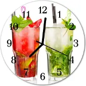 Tulup Glasuhr Wanduhr Küchenuhr Echt-Glas 30fi cm Cocktails rot grün