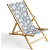 Ferocity Holz Liegestuhl Klappbar Klappliegestuhl Sonnenliege Strandstuhl Wechselbezug Motiv Blau-Weiß Lilien [119]