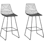 Beliani Barstuhl 2er Set Schwarz Metall mit Lehne Kissen Kunstleder Modern Industrie Design Sitzmöbel Wohnzommer Küche Bar Wohnküche Ausstattung