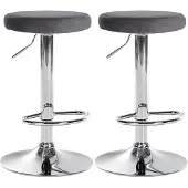 CLP 2er Set Barhocker Ponte Samt höhenverstellbar und drehbar | Farbe dunkelgrau Material Gestell Metall in Chromoptik