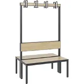 C+P Garderobenbank Basic Plus, 2-seitig, Rückenlehne, ohne Schuhrost, Fußgestell schwarzgrau RAL 7021, B 1000 mm, Dekor Eiche Ser.