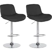 CLP 2er Set Barhocker Solon Chrom höhenverstellbar und drehbar mit Rückenlehne - schwarz Material Stoff