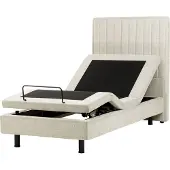Beliani Polsterbett Beige Stoffbezug Gesteppt 90x200 cm Elektrisch Verstellbar Fernbedienung Hohes Kopfteil Schlafzimmer Kinderzimmer Einzelbett