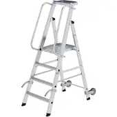 MUNK Günzburger Steigtechnik MUNK Aluminium-Stehleiter mit Rollen und Griff 4 Stufen