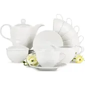 Konsimo Kaffeeset für 6 Personen (9 Artikel) "AMELIA", Weiß, Porzellan, Elegant, 250 ml / 14,5 cm / 1 l