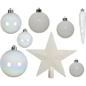 Christmas Decoration Weihnachtskugeln m Christbaumstern Kunststoff 33er Set Weiß Irisierend