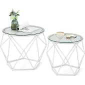 Songmics Beistelltisch, 2er Set, abnehmbare Tischplatte, transparent-wolkenweiß