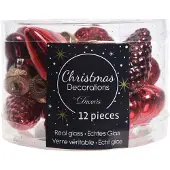 Christmas Decoration Christbaumschmuck Figuren Mix Glas 4cm 12er Set - Ochsenblut / Rot