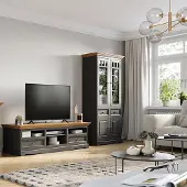 Lomadox Wohnzimmer Set, Massivholz in grau mit Eiche Optik BORMIO-163, 2-teilig