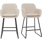 Miliboo - Barhocker beiger Stoff mit Samteffekt H65 cm 2er-Set AMIKA