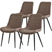ML-Design Esszimmerstühle 4er Set, Braun, Sitzfläche aus Kunstleder mit schwarzen Metallbeinen, Küchenstühle mit Rückenlehne