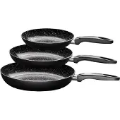 King 3tlg. Bratpfannenset ALU mit Keramikbeschichtung / Größen: 20, 24 & 28cm / Farbe: schwarz