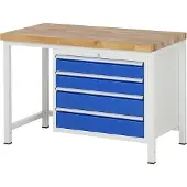 RAU Werkbank mit 4 XL Schubladen - Teilauszug - 120:2 / 150:2 - höhenverstellbar 840-1.040 mm - 1.250 x 700 mm (BxT) - Traglast 1.250 kg - Buche