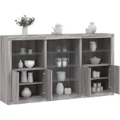 vidaXL Sideboard mit LED-Leuchten Grau Sonoma 181,5x37x100 cm