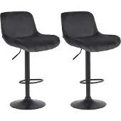 CLP 2er Set Barhocker Solon Schwarz höhenverstellbar und drehbar mit Rückenlehne | Farbe schwarz Material Samt