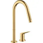 Hansgrohe 2-Loch-Spültisch-Einhebelmischer 220 Axor Citterio M mit Ausziehbrause, brushed gold optic