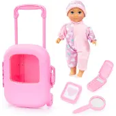 Bayer Design 92805AC Puppe mit Trolley und Zubehör, Spielset, Puppenzubehör, Koffer zum Schließen und Ziehen