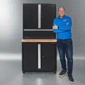 Datona PREMIUM Werkbank aus Eiche 92 cm, höhenverstellbar, stoß- und kratzfest, mit Lochwänden und herausnehmbarem Regal