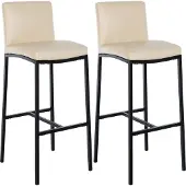 CLP 2er Set Barhocker Freeport mit Vierfußgestellen und Rückenlehnen creme Material Kunstleder