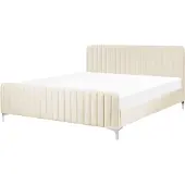 Beliani Polsterbett Hellbeige Samtstoff mit Lattenrost 180 x 200 cm Hohes Gestepptes Kopf- und Fußteil Modern Glam Doppelbett Schlafzimmer Ausstattung