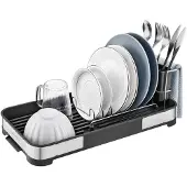 Songmics Abtropfgestell klein, Geschirr-Abtropfgestell für Spüle, Abtropfständer, Abtropfgitter Edelstahl, Abtropfschale, Besteckhalter
