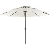 Beliani Sonnenschirm Beige Stoff 285 cm Achteckig 3-lagig mit Kurbel Winddach Stahlgestell Modern Marktschirm Garten Balkon Terrasse Ausstattung