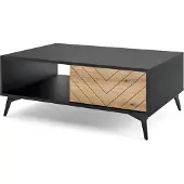 Bettso Kaffeetisch Couchtisch Sofatisch Beistelltisch für das Wohnzimmer mit 1 schubladen Diamond L104 Eiche Evoke + Schwarz Matt