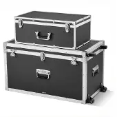 Vevor 2 x Transportkoffer Aufbewahrungskoffer Aufbewahrungskiste Abschließbar, Große Aufbewahrungskiste (816 x 452 x 460 mm) mit Rollen & 3 Metallgriffen, Transportruhe mit Deckeln für Wohnung Schwarz