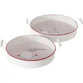 Boltze 2tlg Set Tablett Mikkel rund Ø35+41cm mit Griffen Wichtel Deko Servierteller