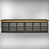 Datona PRO Werkbank 400 cm – Bambus – 6 Schubladenschränke mit 36 Schubladen – Schwarz